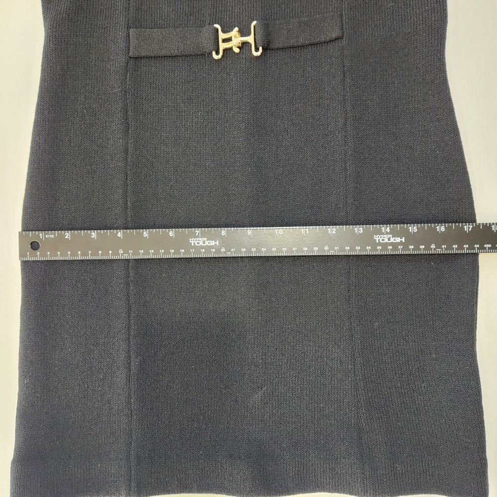 ST JOHN COLLECTION Black Santana Knit Mock Neck Belted Sheath Dress Size 8 - Picture 11 of 13